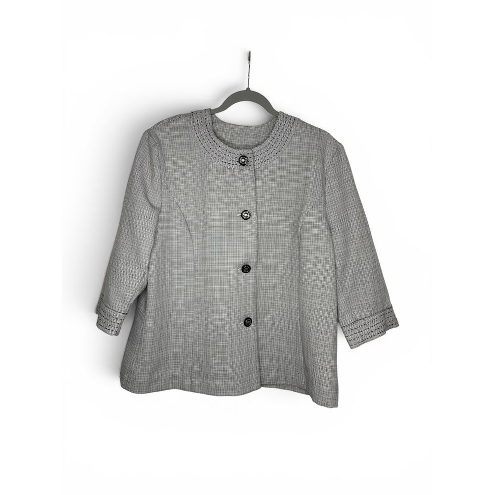 Nikki Womens Size 14 Gray Black Textured Jacket 3/4 Sleeve Career Office Blazer